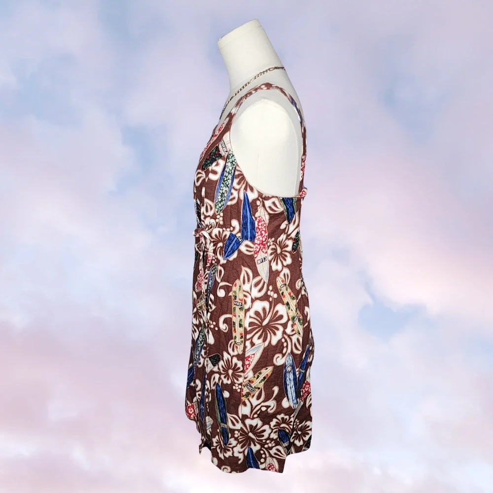 Vtg Hilo Hattie The Hawaiian Original 80's Brown Mini Floral Hibiscus Wrap Dress - Picture 4 of 8